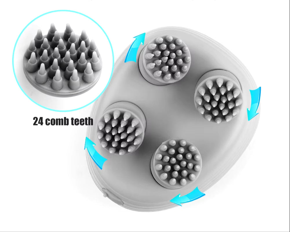 Electric Head Scalp Massager with 4 Kneading Massage Heads Body Deep Tissue Massager for Hair Growth Relaxtion and Cat Pet Claw
